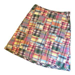 L L Bean Skirt Vintage Madras Plaid A-Line Size 4 Lined Preppy Summer Zip Pocket